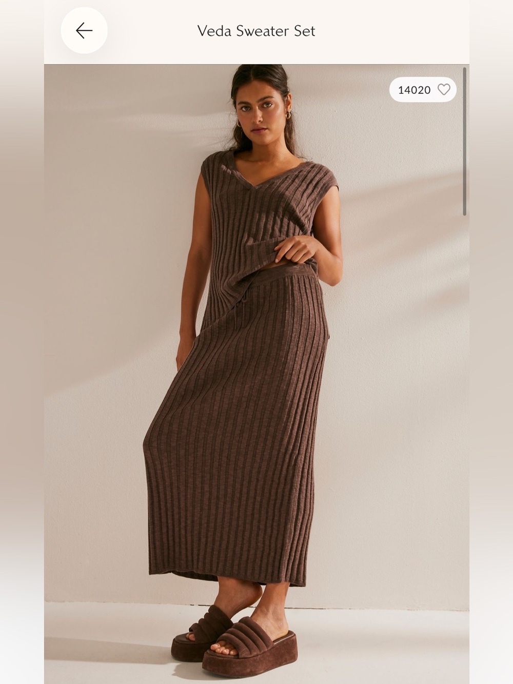 Free People Ribbed Maxi Skirt in Chocolate Brown - Picture 2 of 4